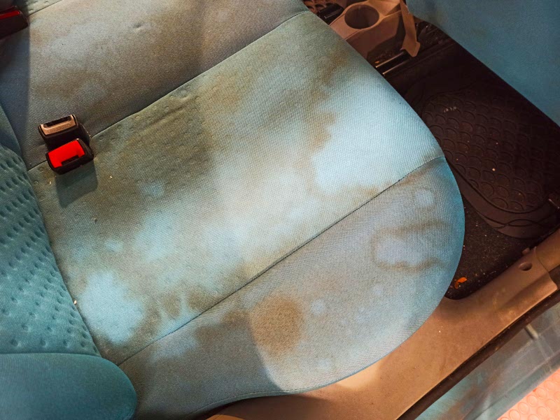 Dirty and stained car seat