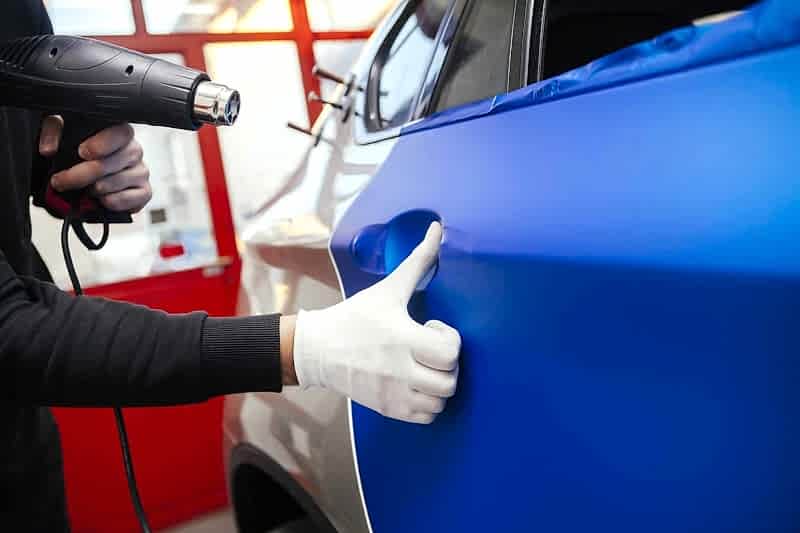 car wrapping on a car door