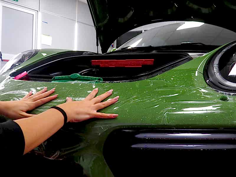 Paint protection film installament on porsche bumper